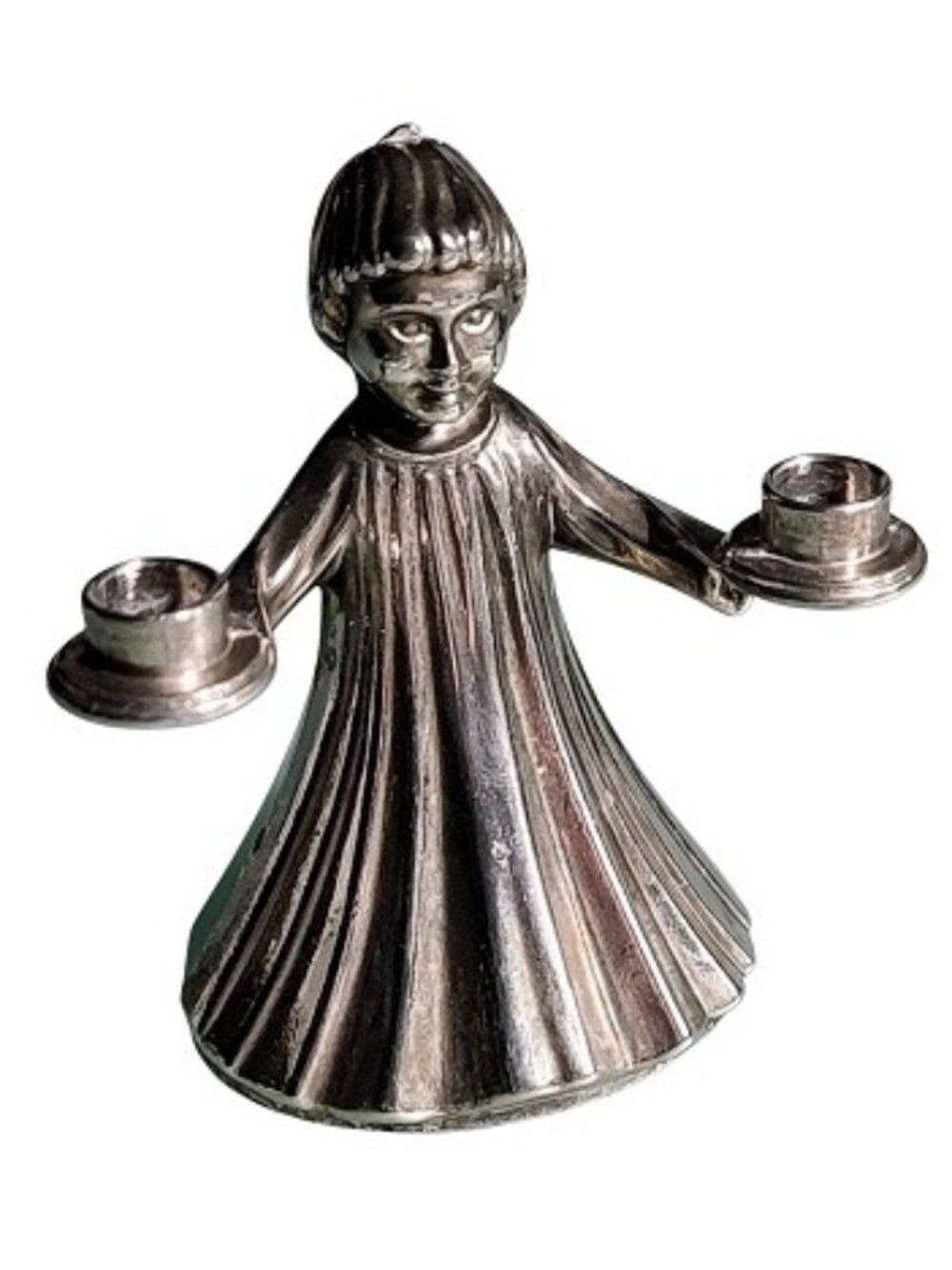 Silver Plated Pewter Double Candle Holder and Snuffer Choir Boy Girl Italy